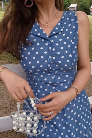 Vintage Polka Dot Sleeveless Vest Dress for Women - French Style, Small Lapel, Waist-Defined, 2022 Spring/Summer, Hong Kong Fashion