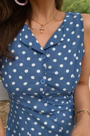 Vintage Polka Dot Sleeveless Vest Dress for Women - French Style, Small Lapel, Waist-Defined, 2022 Spring/Summer, Hong Kong Fashion