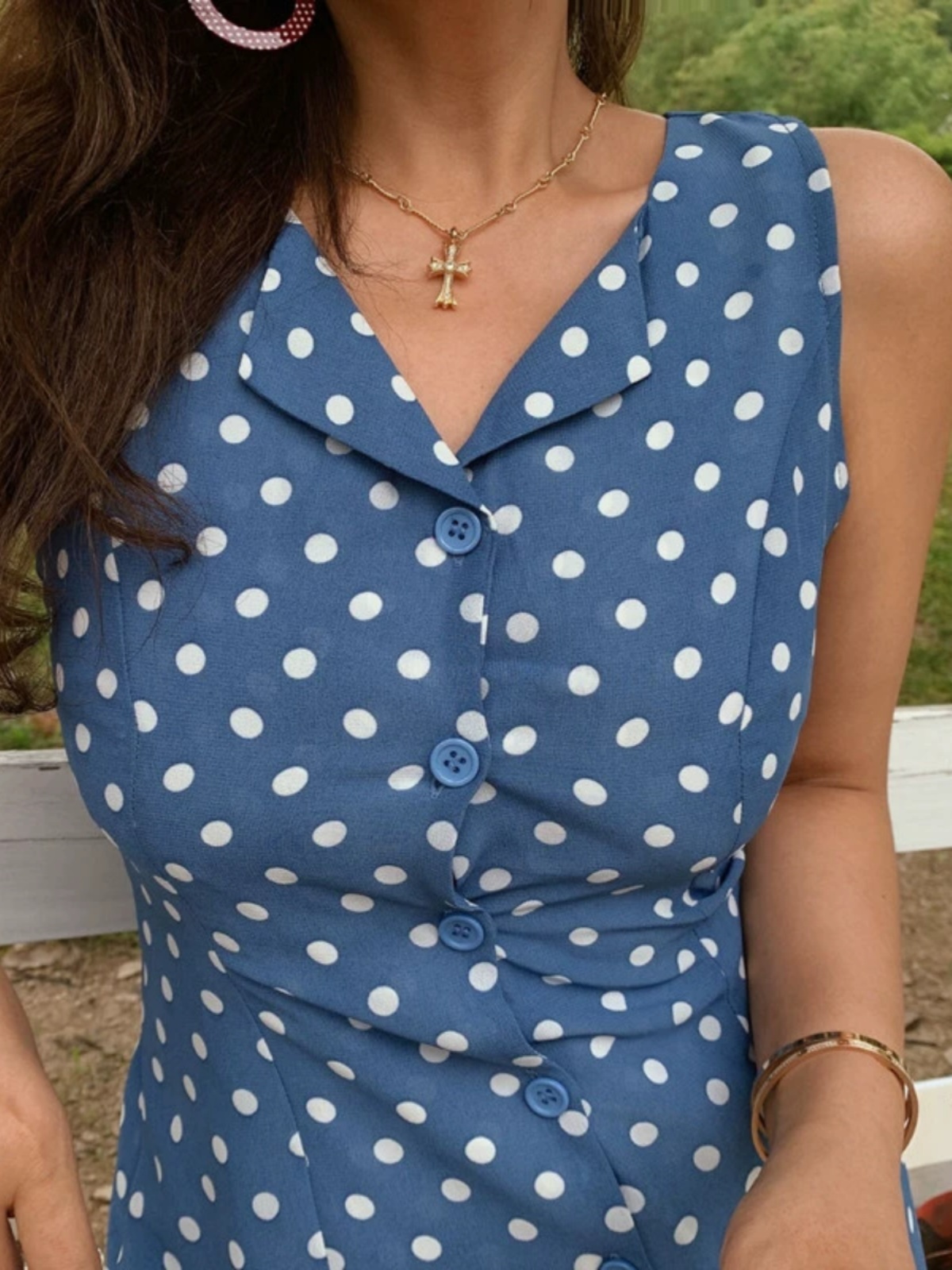 Vintage Polka Dot Sleeveless Vest Dress for Women - French Style, Small Lapel, Waist-Defined, 2022 Spring/Summer, Hong Kong Fashion Vintage Polka Dot Sleeveless Vest Dress for Women - French Style, Small Lapel, Waist-Defined, 2022 Spring/Summer, Hong Kong Fashion