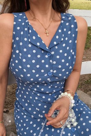 Vintage Polka Dot Sleeveless Vest Dress for Women - French Style, Small Lapel, Waist-Defined, 2022 Spring/Summer, Hong Kong Fashion