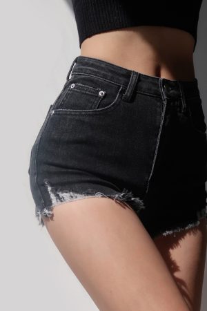 Vintage Ripped Denim Shorts for Women - Sexy Frayed High-Waisted Hot Pants, Slimming & Leg-Lengthening Summer Style