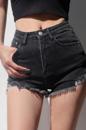 Vintage Ripped Denim Shorts for Women - Sexy Frayed High-Waisted Hot Pants, Slimming & Leg-Lengthening Summer Style