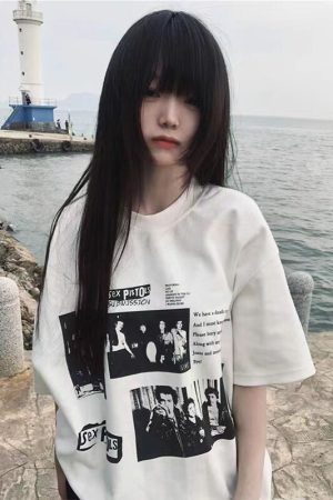 Vintage Rock Band Poster Printed Loose Oversized Short-Sleeve T-Shirt for Women - Summer 2025 Y2K Style