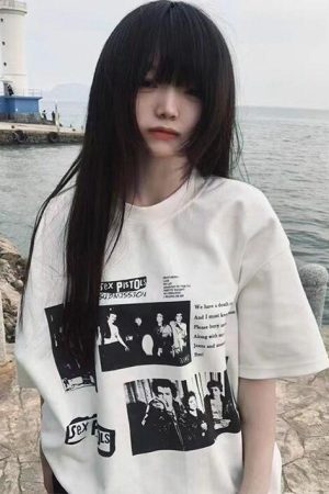 Vintage Rock Band Poster Printed Loose Oversized Short-Sleeve T-Shirt for Women - Summer 2025 Y2K Style