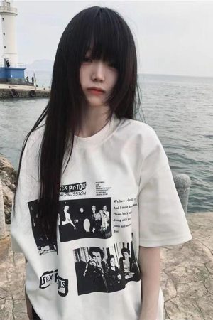 Vintage Rock Band Poster Printed Loose Oversized Short-Sleeve T-Shirt for Women - Summer 2025 Y2K Style