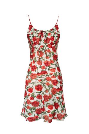 Vintage Rose Floral Print Spaghetti Strap Dress - Backless Mermaid Style, Perfect for Summer & Y2K Fashion Lovers