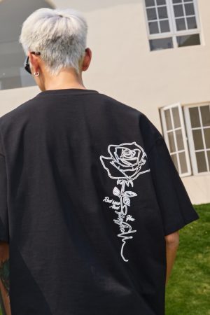 Vintage Rose Print Short Sleeve T-Shirt for Couples - Unisex American Streetwear Loose Fit 2025 Y2K Style