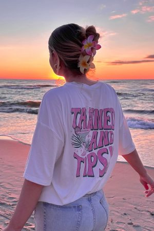 Vintage Seaside Vacation Style Printed Cotton Short Sleeve T-Shirt for Women - Oversized Trendy European American Fashion