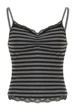 Vintage Shibuya Striped Lace Spliced Pleated Camisole for Women - Slim Fit Versatile Base Top in 90s Style