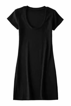 Vintage Slim-Fit Stretchy Big U-Neck High-Waisted Short Sleeve Dress for Women - American Style, Casual Chic Fashion