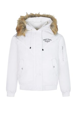 Vintage Slogan Embroidered Hooded Parka with Thick Fur Collar for Men and Women - Warm Cotton Jacket for Couples, Y2K Style