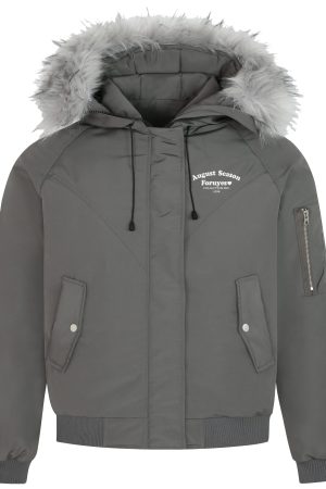 Vintage Slogan Embroidered Hooded Parka with Thick Fur Collar for Men and Women - Warm Cotton Jacket for Couples, Y2K Style