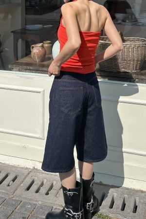 Vintage Street Style Five-Point Denim Shorts for Women, Slim Fit Boyfriend Capris, Casual American Fashion, Summer Essential