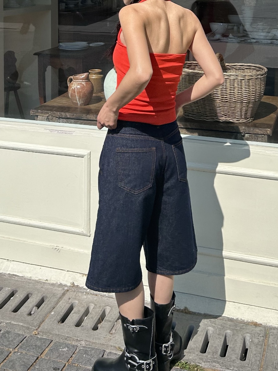 Vintage Street Style Five-Point Denim Shorts for Women, Slim Fit Boyfriend Capris, Casual American Fashion, Summer Essential Vintage Street Style Five-Point Denim Shorts for Women, Slim Fit Boyfriend Capris, Casual American Fashion, Summer Essential