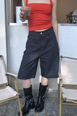 Vintage Street Style Five-Point Denim Shorts for Women, Slim Fit Boyfriend Capris, Casual American Fashion, Summer Essential