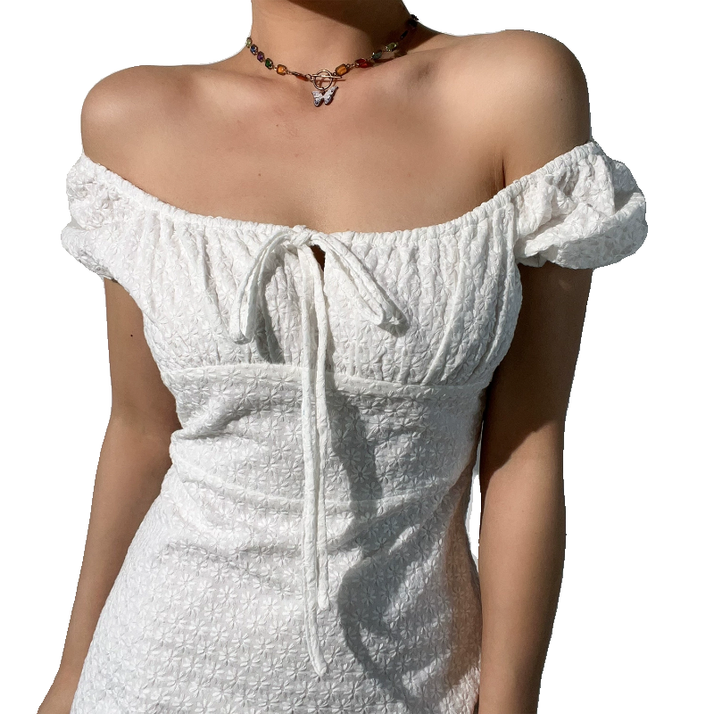 Vintage Sweet Square Neck Tie Waist Embroidered White Dress for Girls - Cute Zhao Lusi Inspired Style, Perfect for Y2K Fashion Vintage Sweet Square Neck Tie Waist Embroidered White Dress for Girls - Cute Zhao Lusi Inspired Style, Perfect for Y2K Fashion