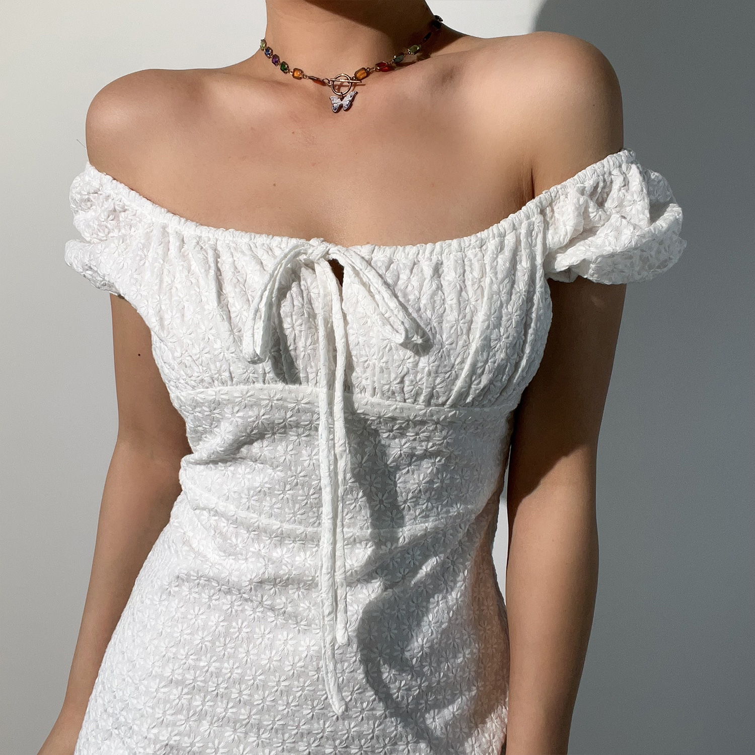 Vintage Sweet Square Neck Tie Waist Embroidered White Dress for Girls - Cute Zhao Lusi Inspired Style, Perfect for Y2K Fashion Vintage Sweet Square Neck Tie Waist Embroidered White Dress for Girls - Cute Zhao Lusi Inspired Style, Perfect for Y2K Fashion