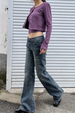 Vintage Textured High-Waisted Flared Jeans for Women - Casual Slimming Heavy-Duty Style, 2025 Trendy Fashion