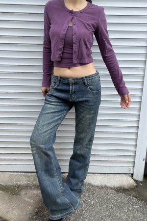 Vintage Textured High-Waisted Flared Jeans for Women - Casual Slimming Heavy-Duty Style, 2025 Trendy Fashion