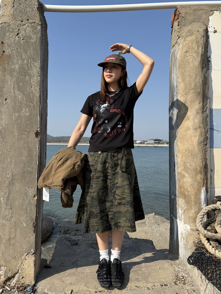 Vintage Washed Camouflage Skirt for Women - Casual American-Style Summer Workwear, Niche Design, Trendy 90s Fashion Vintage Washed Camouflage Skirt for Women - Casual American-Style Summer Workwear, Niche Design, Trendy 90s Fashion