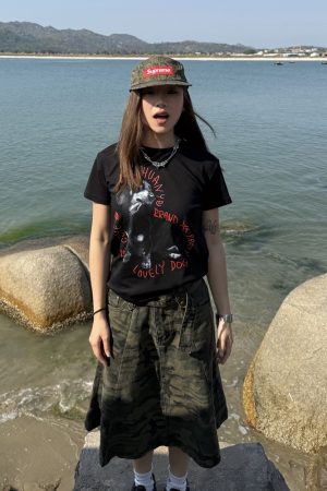 Vintage Washed Camouflage Skirt for Women - Casual American-Style Summer Workwear, Niche Design, Trendy 90s Fashion