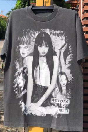 Vintage Washed Distressed Short Sleeve T-Shirt for Women - American Style Trendy Loose-Fitting Top, Casual 90s Inspired Fashion