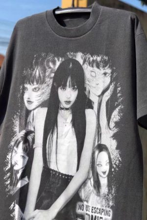 Vintage Washed Distressed Short Sleeve T-Shirt for Women - American Style Trendy Loose-Fitting Top, Casual 90s Inspired Fashion