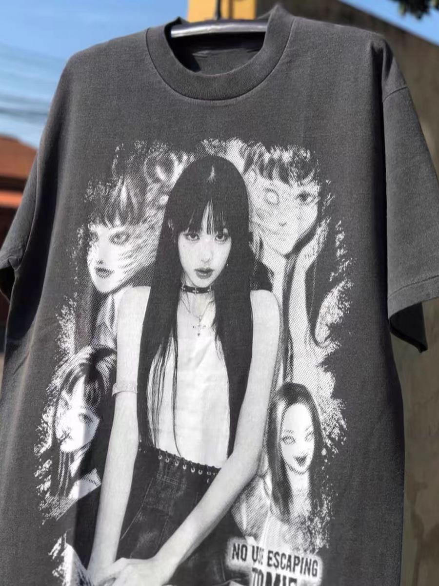 Vintage Washed Distressed Short Sleeve T-Shirt for Women - American Style Trendy Loose-Fitting Top, Casual 90s Inspired Fashion Vintage Washed Distressed Short Sleeve T-Shirt for Women - American Style Trendy Loose-Fitting Top, Casual 90s Inspired Fashion