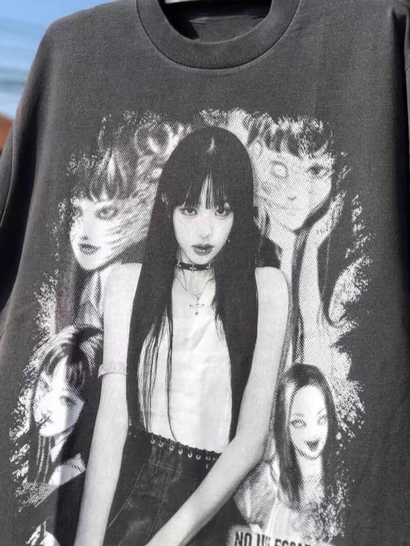 Vintage Washed Distressed Short Sleeve T-Shirt for Women - American Style Trendy Loose-Fitting Top, Casual 90s Inspired Fashion Vintage Washed Distressed Short Sleeve T-Shirt for Women - American Style Trendy Loose-Fitting Top, Casual 90s Inspired Fashion