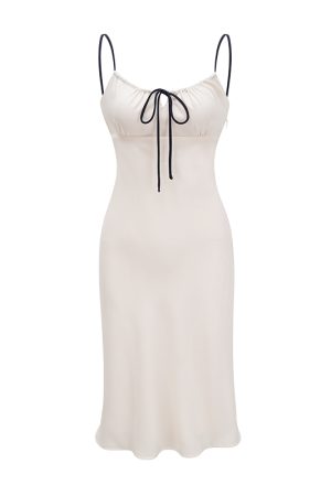 Waist-Defining A-Line Mid-Length Bodycon Slip Dress for Women - European and American Style White Strap Dress