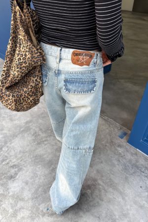 Washed Straight-Leg Wide-Leg Cargo Jeans for Men and Women, Vintage Casual Design with Multiple Pockets, Y2K Style Long Pants