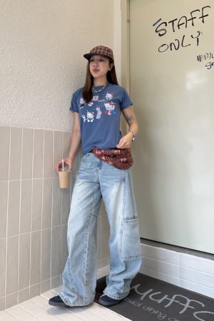 Washed Straight-Leg Wide-Leg Cargo Jeans for Men and Women, Vintage Casual Design with Multiple Pockets, Y2K Style Long Pants