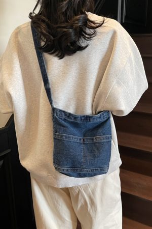 Water-Washed Blue Denim Crossbody Bucket Bag for Women - Casual 2025 Trendy Phone Bag