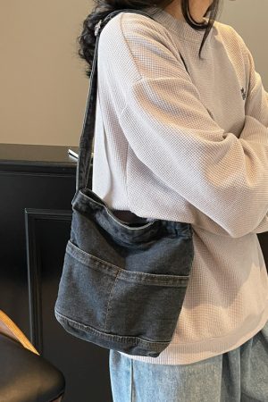 Water-Washed Blue Denim Crossbody Bucket Bag for Women - Casual 2025 Trendy Phone Bag