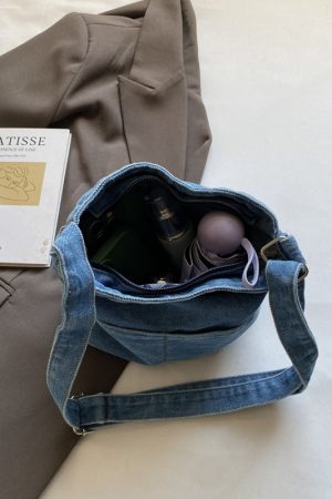 Water-Washed Blue Denim Crossbody Bucket Bag for Women - Casual 2025 Trendy Phone Bag