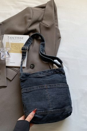 Water-Washed Blue Denim Crossbody Bucket Bag for Women - Casual 2025 Trendy Phone Bag