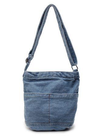 Water-Washed Blue Denim Crossbody Bucket Bag for Women - Casual 2025 Trendy Phone Bag