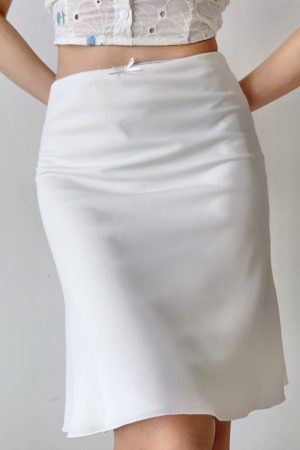 White Draped Midi Skirt for Women - Summer Mid-Waist Fitted Mermaid Style, European & American A-Line Design, Trendy Fashion Piece