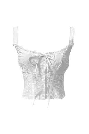 White French Lace Camisole and A-Line Fishtail Skirt Set - Elegant Lace-Up Design, Perfect for 90s Inspired and Y2K Fashion