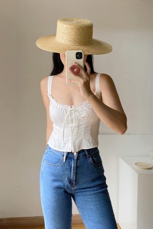 White French Lace Camisole and A-Line Fishtail Skirt Set - Elegant Lace-Up Design, Perfect for 90s Inspired and Y2K Fashion