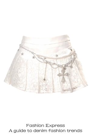 White Lace A-Line Pleated Half Skirt for Women - 2025 Summer Spring Ballet Style, Slimming Design for Trendy Looks