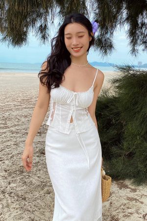 White Lace Dress Set - Sexy Vintage French Camisole & Skirt - 90s Inspired Fashion - Perfect for Summer & Special Occasions