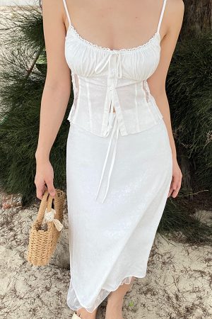 White Lace Dress Set - Sexy Vintage French Camisole & Skirt - 90s Inspired Fashion - Perfect for Summer & Special Occasions