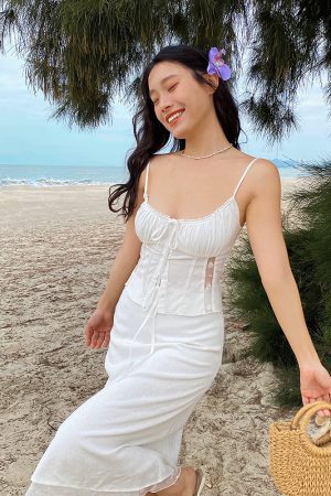 White Lace Dress Set - Sexy Vintage French Camisole & Skirt - 90s Inspired Fashion - Perfect for Summer & Special Occasions