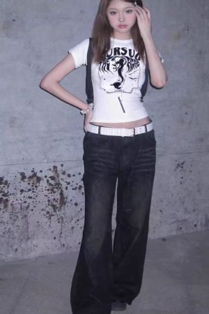 White Mermaid Print Short-Sleeve T-Shirt for Women - Retro Spicy Girl Casual Top, Slim Fit Summer Style