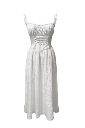 White Retro French Camisole Dress - Julie Series Mid-Length Skirt with Pure Desire Design, Y2K Style