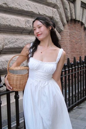 White Retro French Camisole Dress - Julie Series Mid-Length Skirt with Pure Desire Design, Y2K Style