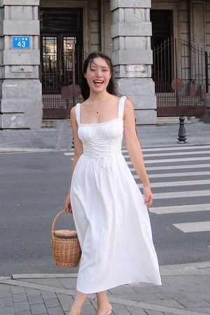 White Retro French Camisole Dress - Julie Series Mid-Length Skirt with Pure Desire Design, Y2K Style