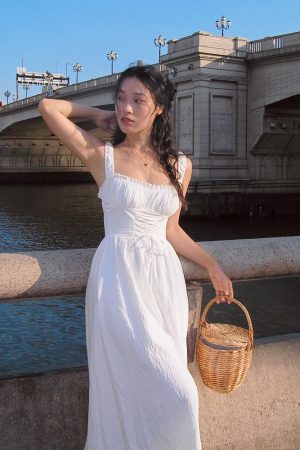 White Retro French Camisole Dress - Julie Series Mid-Length Skirt with Pure Desire Design, Y2K Style