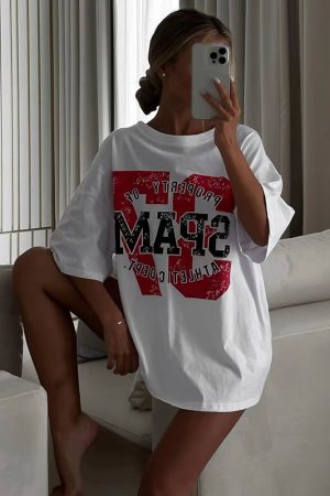 White Retro Short Sleeve T-Shirt for Women - American Style Loose Half-Sleeve Top for Summer - Trendy High Street Fashion